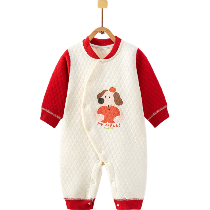 Banjvall Baby Clothes Spring And Autumn Warm Padded Onesie, Seamless Infant Romper, Warm Hugot Dog Pattern, Size 90
