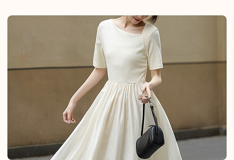 Dme [Fresh And Smart] Spring Urban Minimalist Style Irregular Design Patchwork Waist-Cinching Short-Sleeve Women's Dress 2