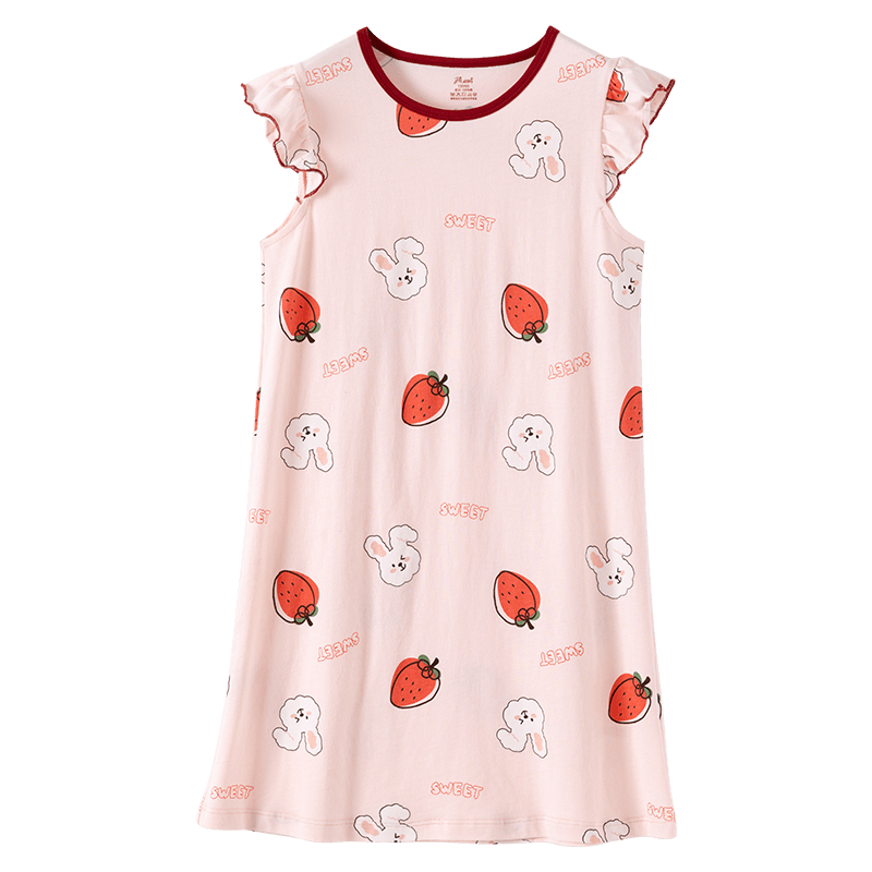 Dingguagua Girls' Nightgown Summer Children's Pure Cotton Pajamas Cute Home Wear Dress for Girls Pink 2 150