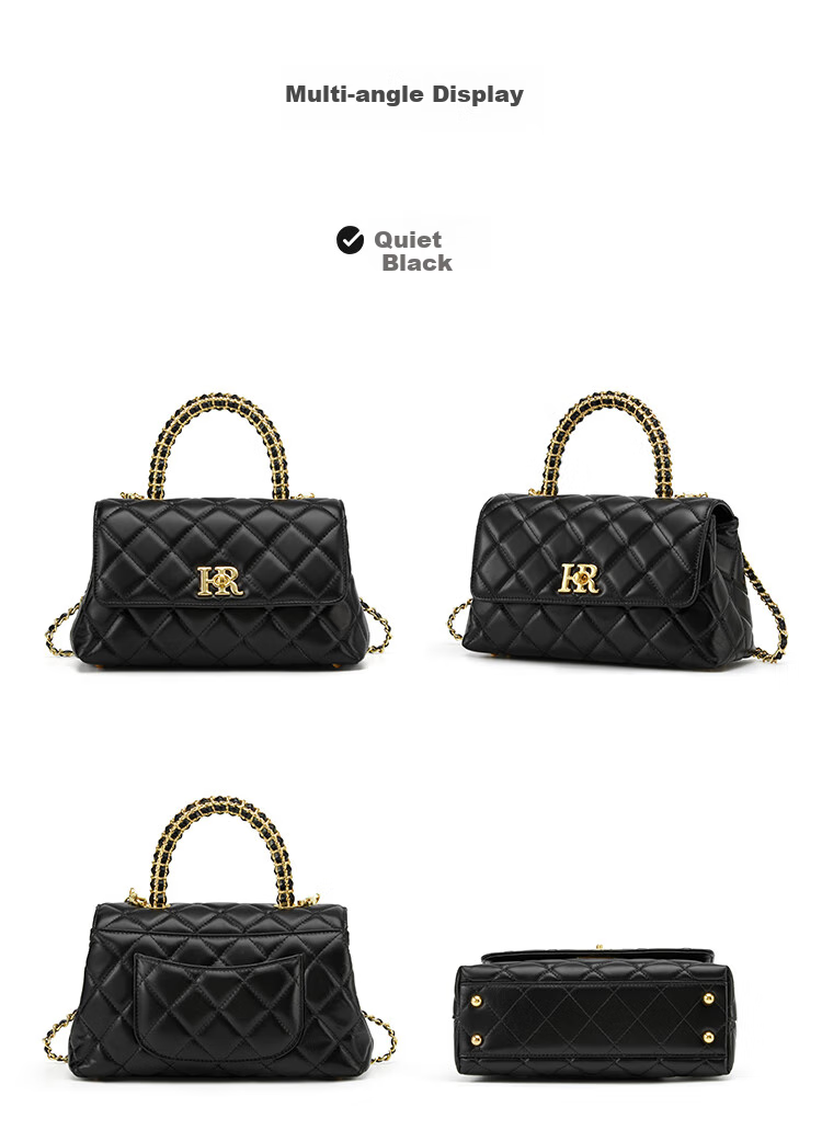 HR Women's Handbag, Top-Grain Leather Shoulder Crossbody Bag, Fashionable Diamond Pattern Tote Bag, Birthday Gift for Wome 16