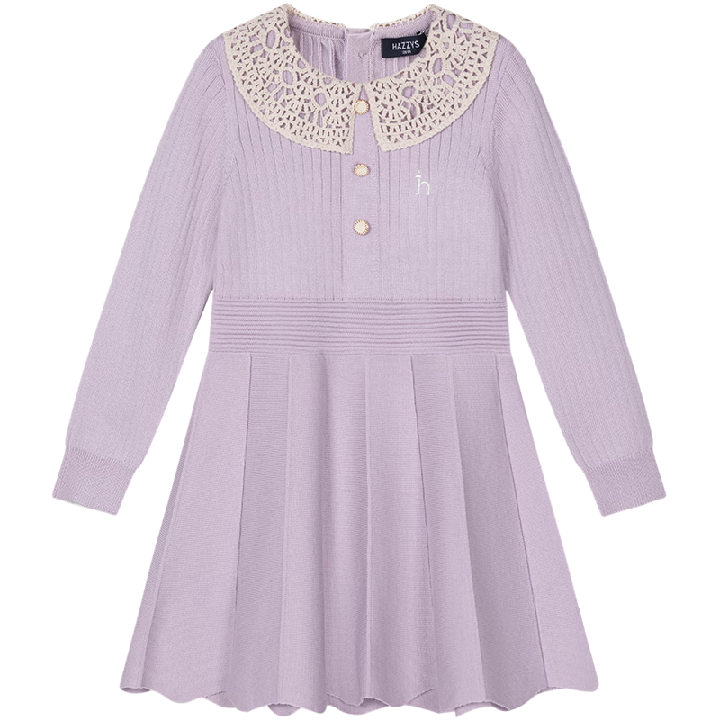 HAZZYS Brand Girls' Dress, Winter New Style, New Year Red Elastic Long-Sleeve Dress, Monet Purple, Size 160