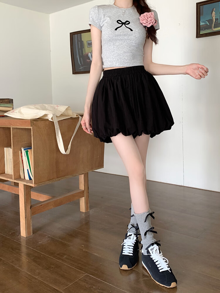 Ziyouxi Pompom Flower Bud Skirt Pants for Women, 2026 Summer New Design High-Waisted Slimming A-Line Wide-Leg Knee-Length Cloud Shorts 18