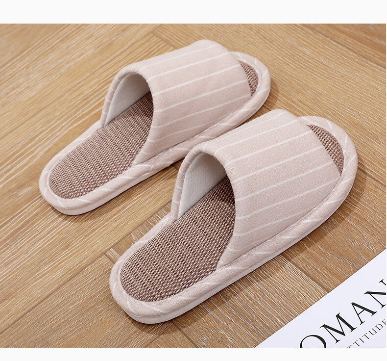 GUOLUOFEI High-Quality Linen Slippers for Men And Women, All-Season Indoor Non-Slip Sweat-Absorbing Cotton Slippers, Beige, Size 36-37 4