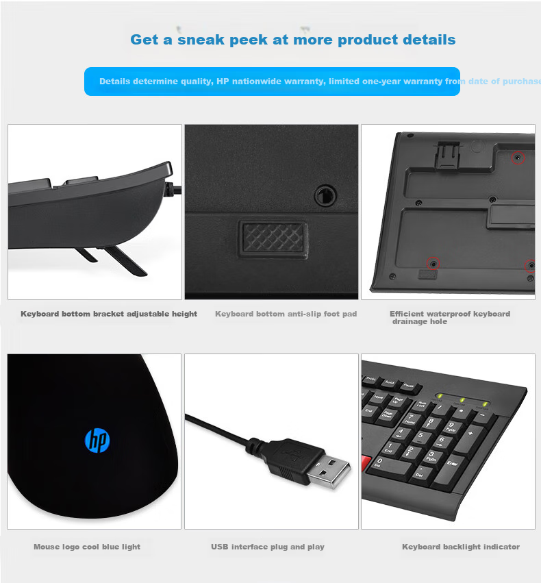 HP Keyboard And Mouse Combo, Mechanical Feel Gaming E-Sports Wired USB Interface, Compatible with Laptops And Desktop Computers, Suitable for Business And Office Use 10