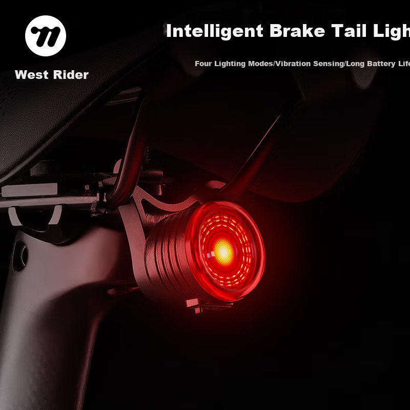 WestBiking Bicycle Smart Tail Light, Night Riding Warning Light, Brake Sensor Car Light, TYPE-C Charging Tail Light Equipment, Black