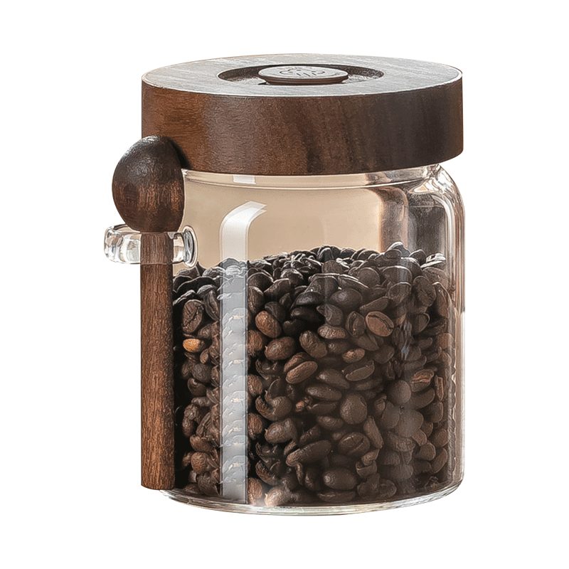 CRISTALGLASS Glass Coffee Bean and Powder Airtight Storage Jar with Automatic Air Valve, Food-Grade Tea Canister with Spoon