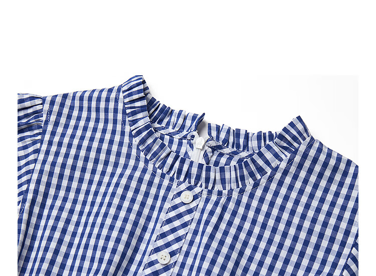 INMAN French Plaid Dress Summer Women's Versatile Puff Sleeve A-Line Skirt Navy Blue S 52
