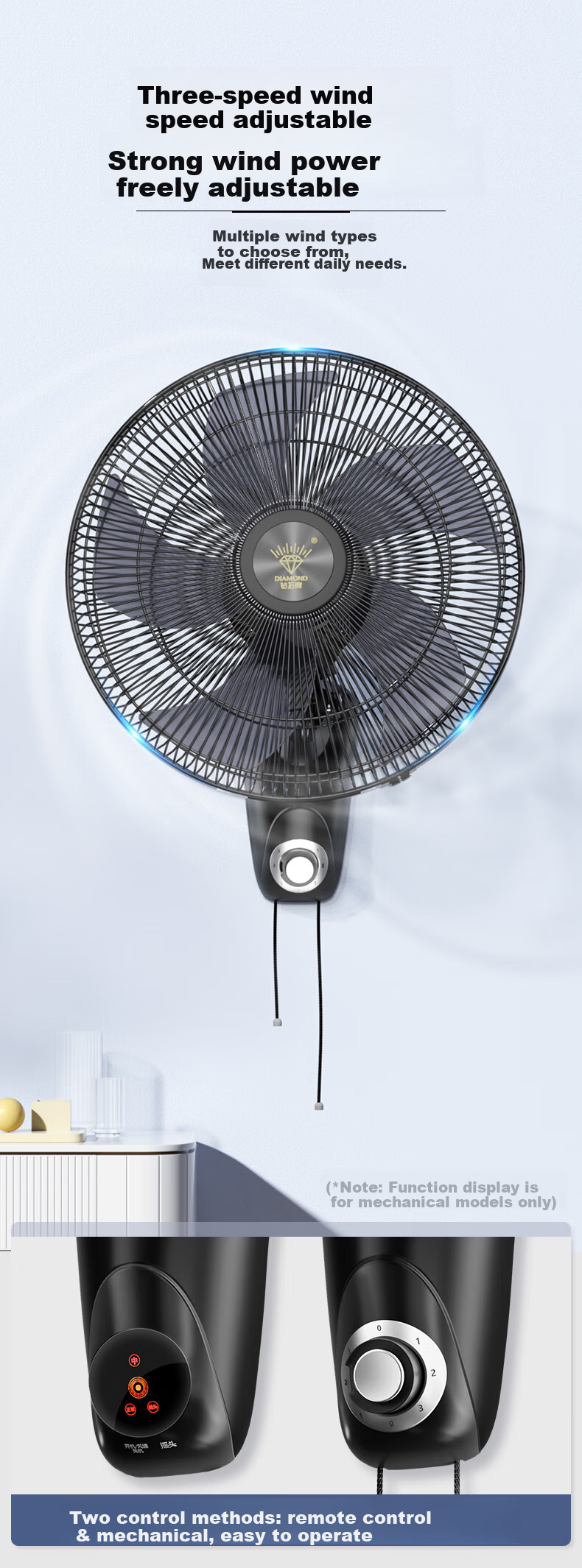 Zuanshipai Wall-Mounted Fan, Wall-Hanging Electric Fan, Home Remote Control Oscillating Wall Fan, Industrial Large Airflow Fan for Dormitory And Restaurant, FB-45K 11