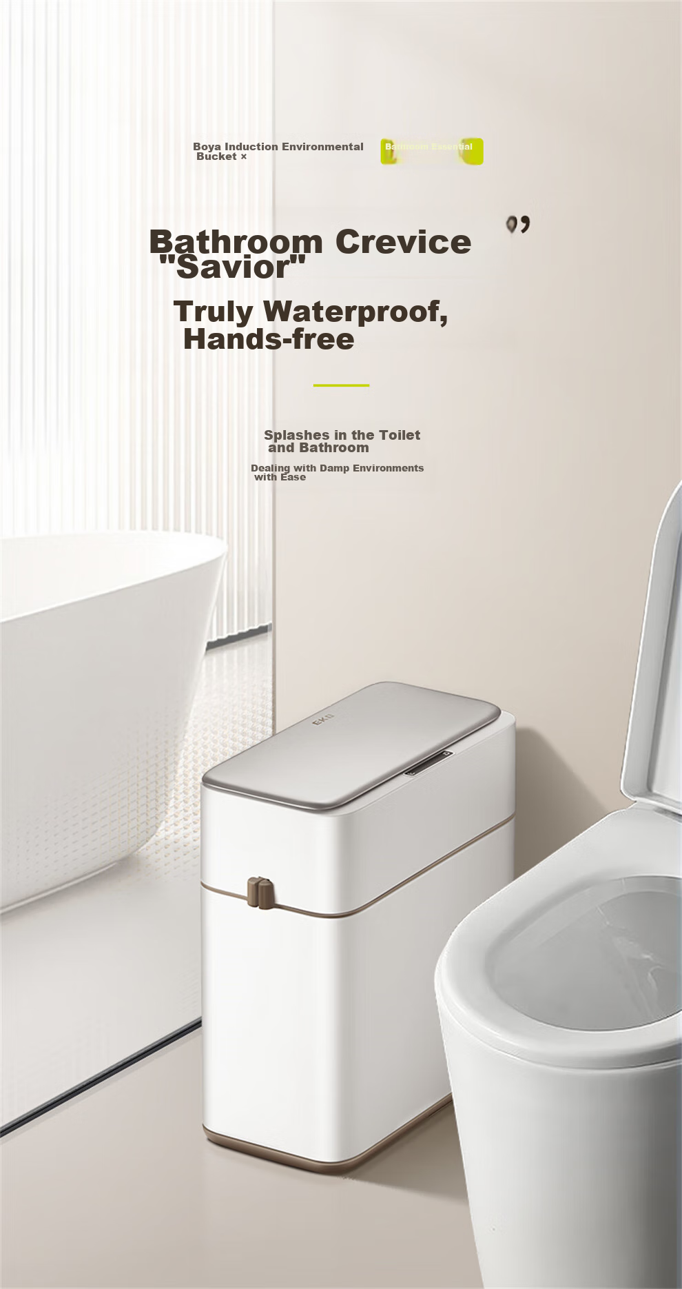 EKO Smart Sensor Trash Can, 8L, Matte White, Large Capacity for Home Use, Stainless Steel, for Bathroom Narrow Spaces, Recommended by Zhang Ruoyun, Model 9240 1