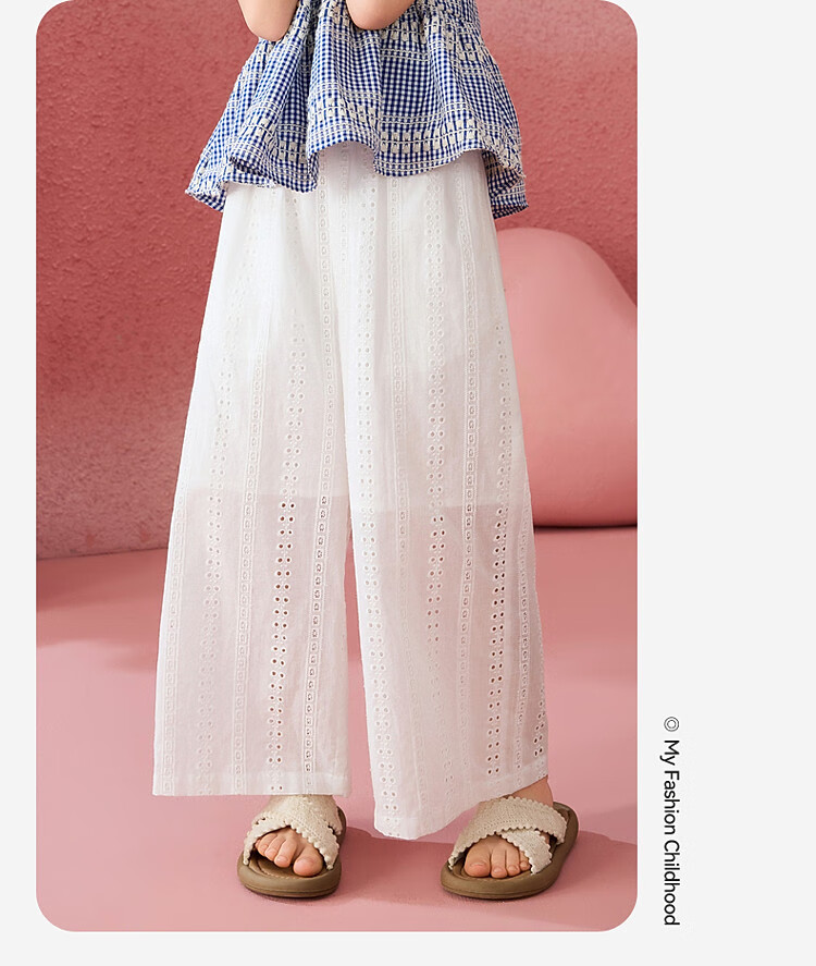 ASK JUNIOR Cotton Kids Summer Hollow Lace Embroidered Straight Leg Breathable Long Pants for Girls and Teens 17