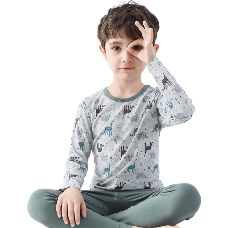 YING BO LUN Children's Thermal Underwear Autumn Clothing Set, Lycra Thin Style for Older Kids, School Uniform Essential, 85161 Flax Gray, Size 140