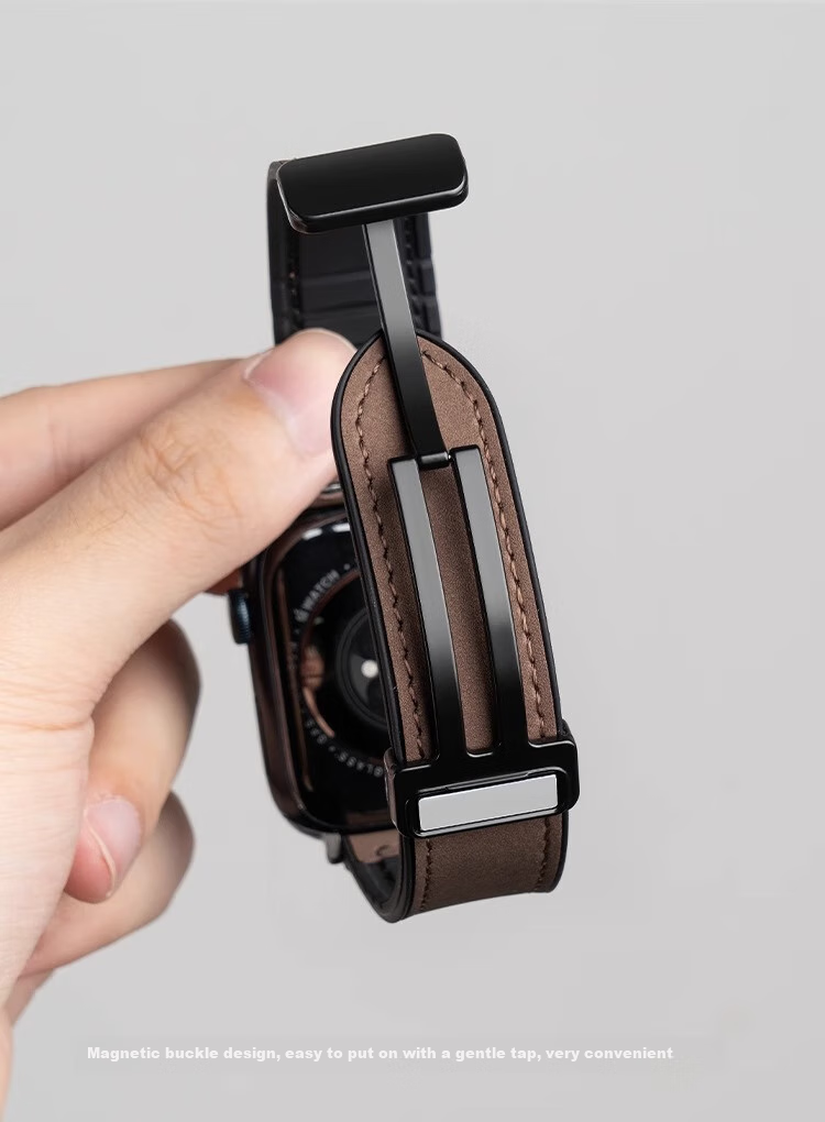 Iboann Compatible with IQOO WATCH GT Strap, Crazy Horse Leather Texture, Vivowatchgt Watch Strap, Magnetic New Folding Buckle Leather Band, Sports Replacement Accessory for Men And Wome 2