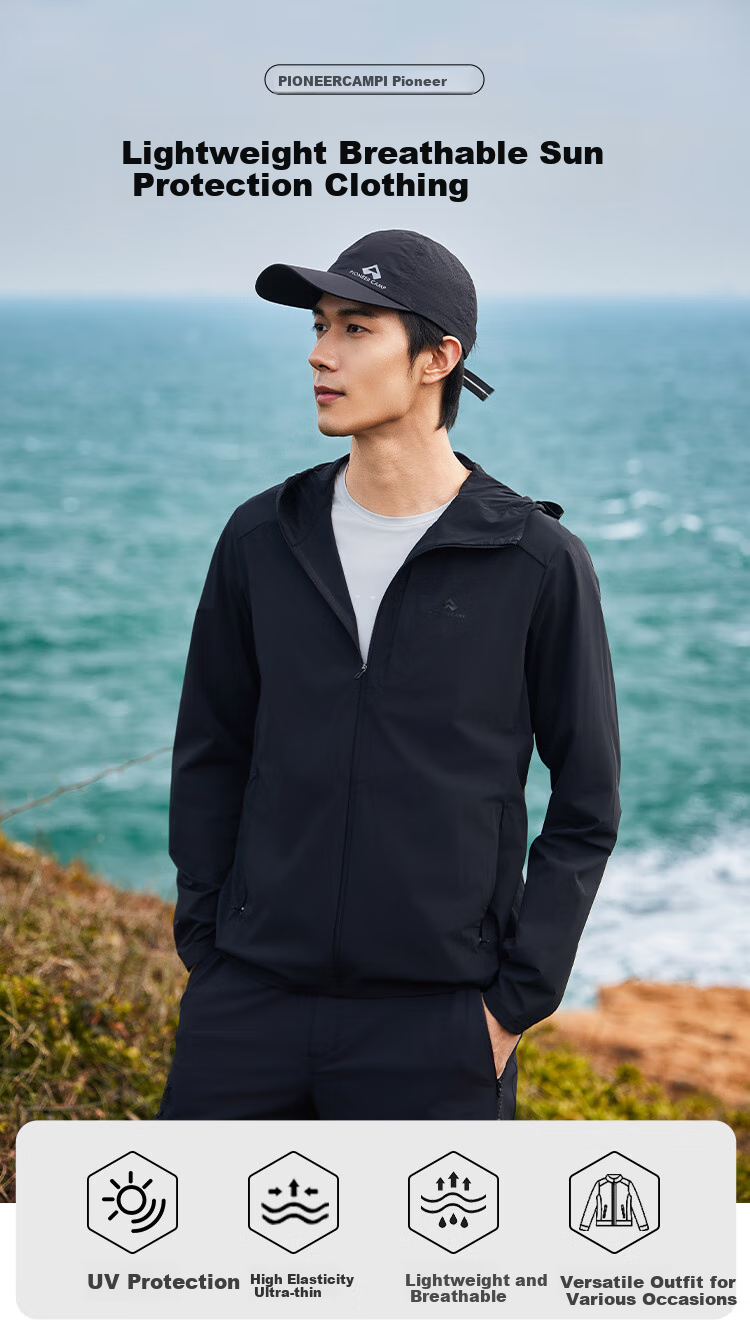 Pioneer Camp Ice Vein Sun Protection Jacket for Men, Summer Outdoor Cool-Feeling Breathable Hooded Long-Sleeve UV-Resistant Fishing Sports Sun Protection Thin Coat 1