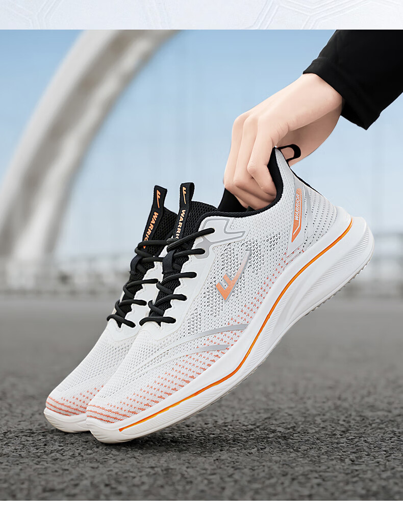 Warrior Men's Sports Shoes Lightweight Breathable Running Shoes Casual Soft Elastic Sneakers White Orange Size 39 14