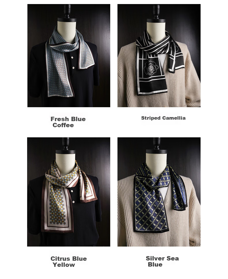 Hangsifu Silk Scarf for Men, Inner Wear, Business Suit Necktie, Birthday And Holiday Gift for Dad Or Husband, Sea Blue 9