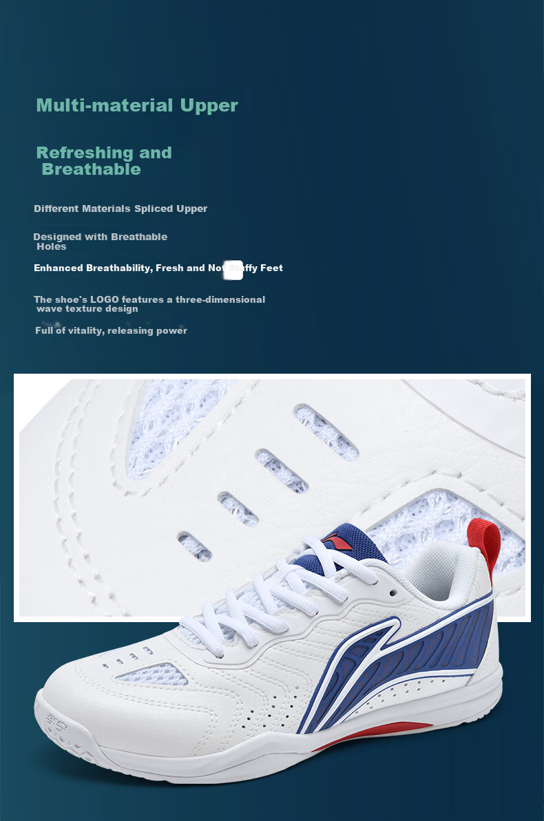 Li-Ning Table Tennis Shoes Eagle Eye 3.0, Non-Slip, Wear-Resistant, Breathable, Professional Training Sports Shoes, Unisex, White/glossy Blue, Size 43 4