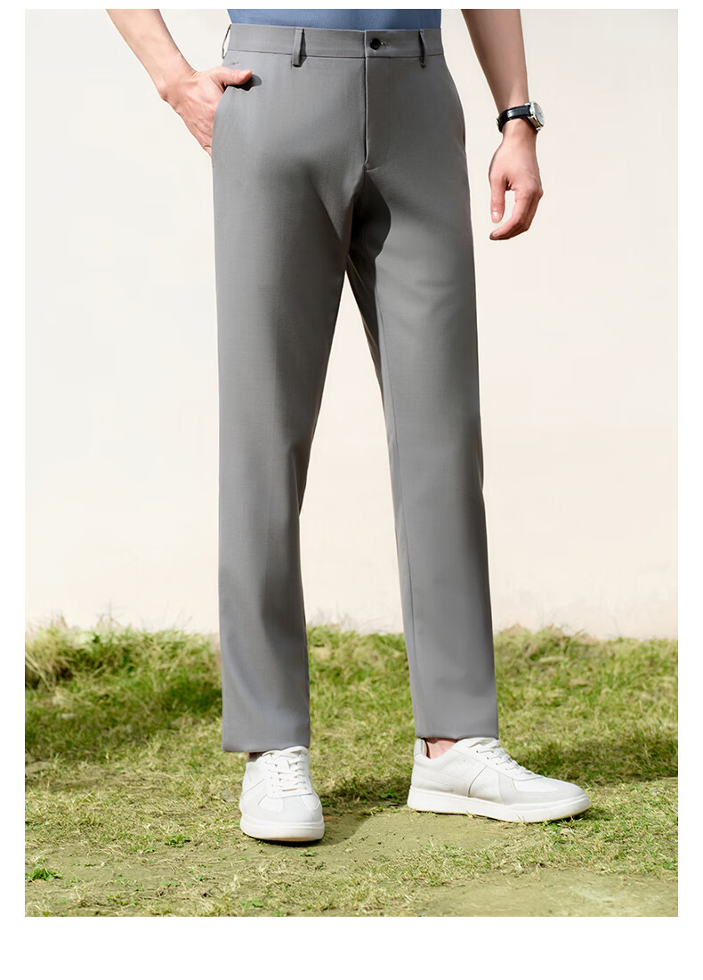 Goldlion Antibacterial 25 Spring Summer Men's Slim Fit Machine Washable Wool Business Dress Pants Gray 32 11