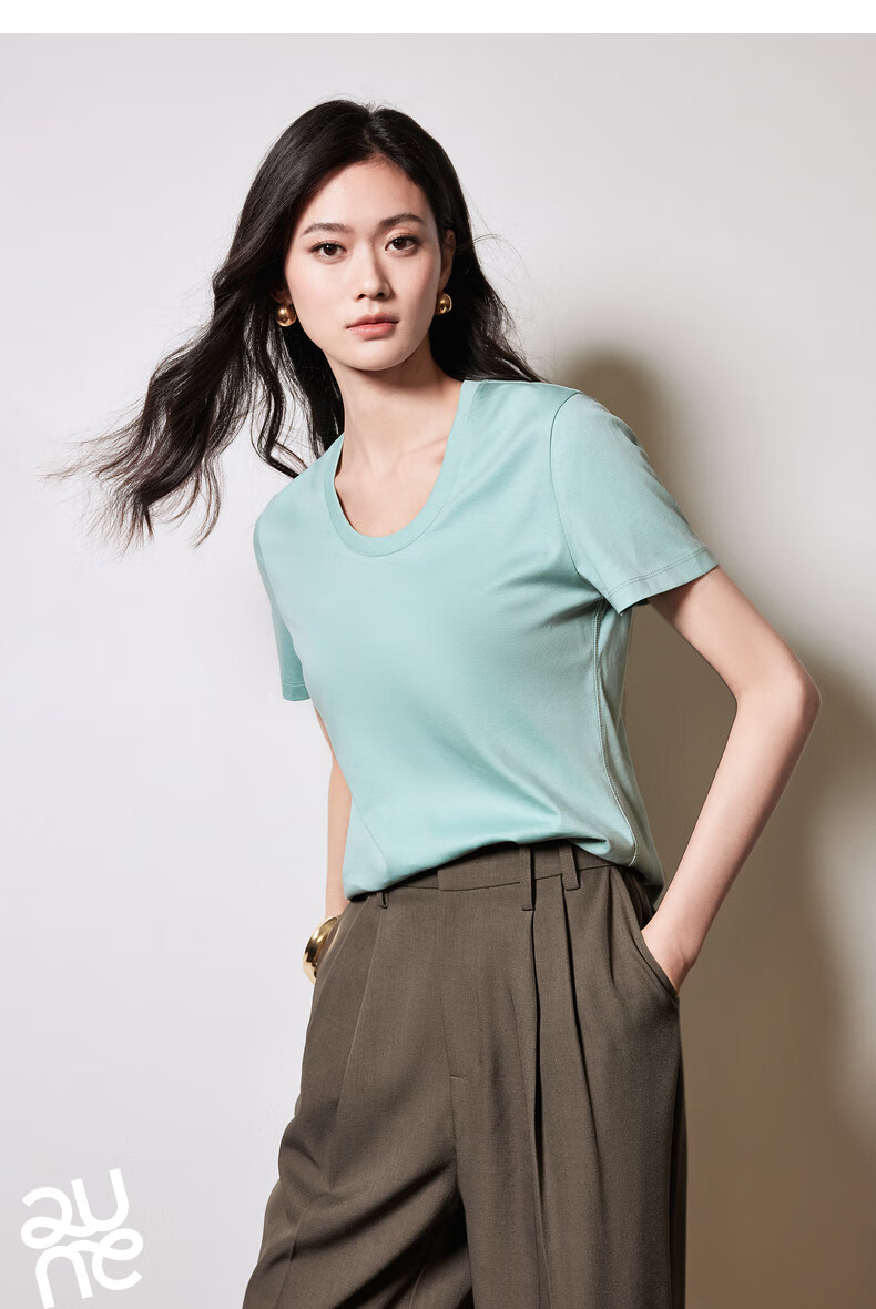 Chuyu Mulberry Silk T-Shirt for Women, 2025 New Style, Mandarin Collar Short Sleeve Simple Versatile Top, Ice Lake Blue, M 18