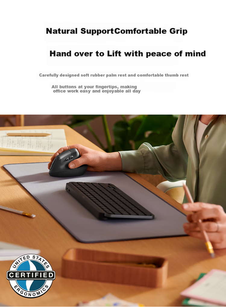 Logitech Lift Ergonomic Bluetooth Mouse, Wireless Silent Vertical Office Mouse with Logi Bolt Receiver, Commercial Version, Gray 5