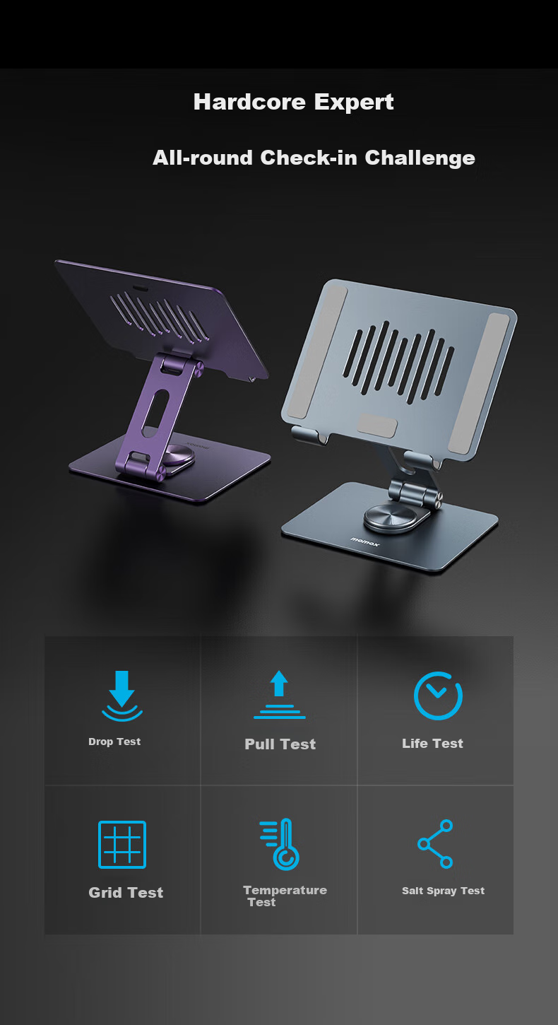 MOMAX IPad Tablet Stand, Desktop Aluminum Alloy, 360-Degree Rotation, Height Adjustable, Foldable, Convenient Heat Dissipation, Suitable for Drawing, Live Streaming, And Binge-Watching, Compatible with Apple Pro, Huawei, Xiaomi, Lenovo, And Y700 Fifth Generatio 6