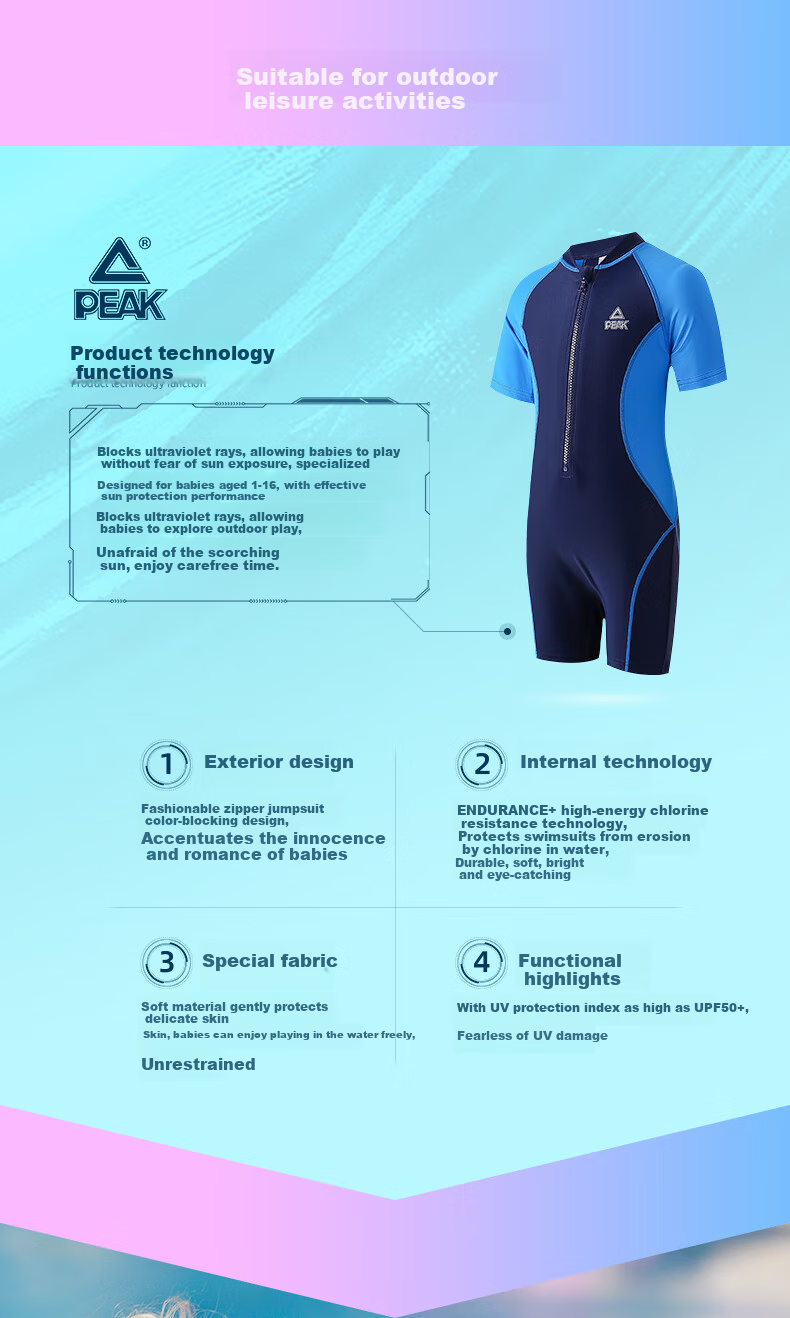 PEAK Children's Swimsuit, Boys' Student Swimwear, Baby And Older Children's One-Piece Swim Trunks, Boys' Short-Sleeve Surfing Suit Set YS11131 Blue And White 120 6