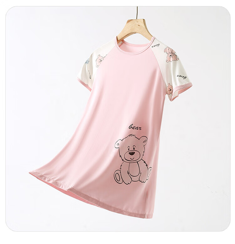 Dingguagua Girls' Nightgown, Children's Summer Thin Sleepwear, Class A New Style, Silk-Like, for Older Girls, Home Wear 8