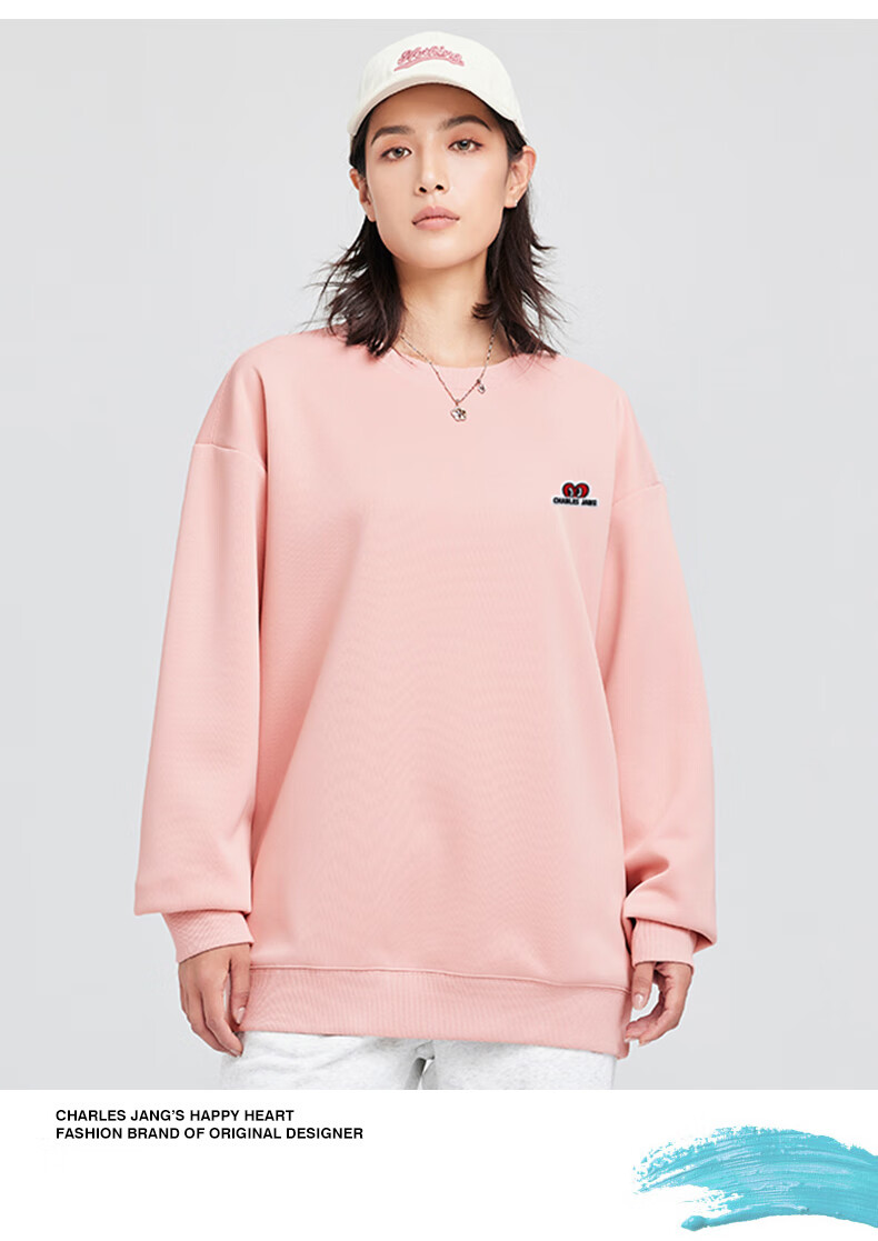 Chaersitaoxin [Bailu & Wang Churan Same Style] Sweatshirt Unisex Couple Heart Embroidery Base Layer, Pink, Size L 10