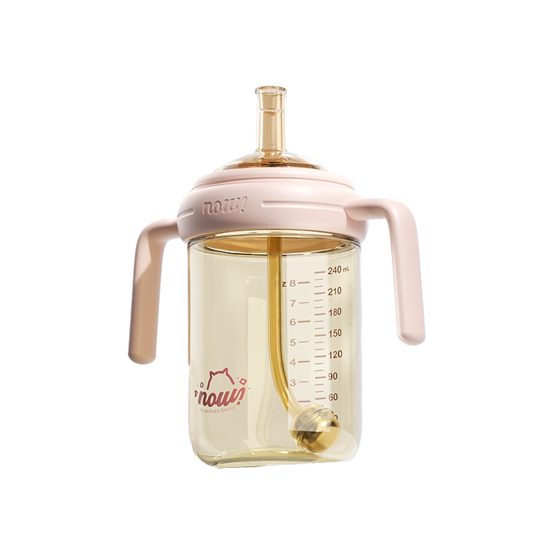NOURI Direct Drinking Baby Bottle PPSU Straw Cup Anti-Choke Warm Pink 240ml Gravity Ball for 1-3 Years Old