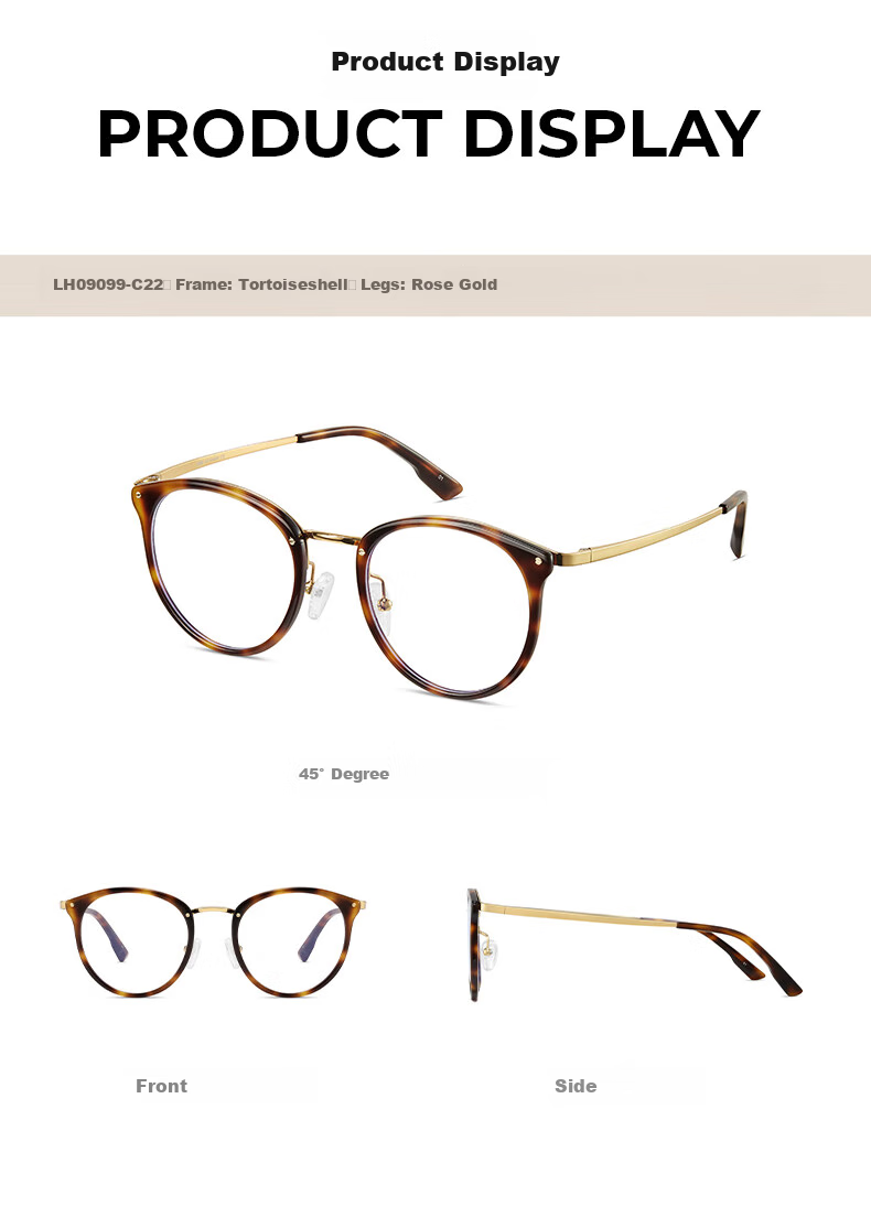 LOHO Tortoiseshell Round Frame Myopia Glasses for Women, Astigmatism Correction, Blue Light Blocking, Ultra-Lightweight, Bare-Faced Eyeglasses Frame, Professional Prescription, Zeiss Lenses 12