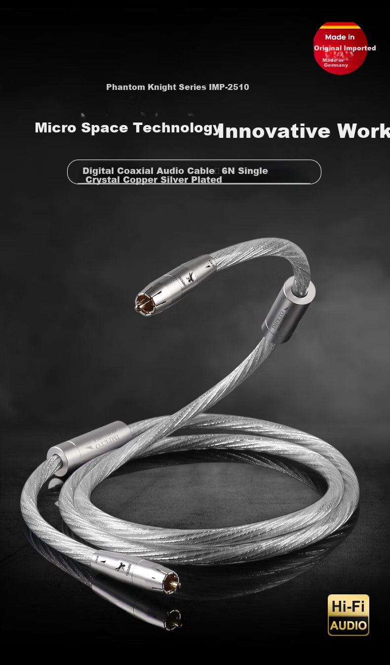 IMPETO High-Frequency Digital Coaxial Audio Cable, 6N Single Crystal Copper Silver-Plated RCA Male to Male, COAXIAL Decoding CD Amplifier Subwoofer Cable, IMP-2510 Meter 2