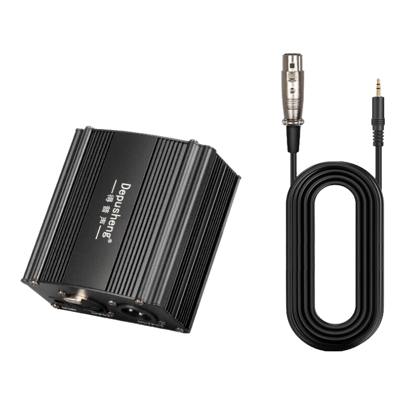 Depusheng 48V Phantom Power Supply for Professional Recording Condenser Microphones with XLR Female to 3.5mm Cable for Studio Singing and Voiceover Large Diaphragm Microphone Stabilizer Buffer