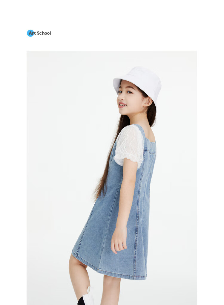 Annil Girls' Summer Dress, New Stylish Short-Sleeve Denim Skirt with Puff Sleeves for Trendy Little Girls 6