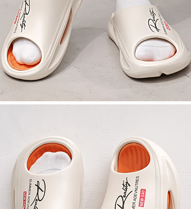 Huamei Jianbu Men's Fashion Sports Slippers Non-Slip Wear-Resistant Thick Sole Outdoor HM28861 Khaki Brown Size 44-45 19