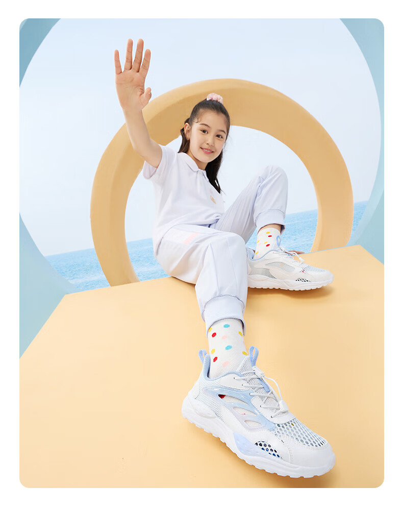 QIAODAN Girls' Running Shoes, Big Kids' Summer Cage Shoes, Children's Large Mesh Breathable Sandals, Ice Hydrogen Purple/QIAODAN White, Size 39 18