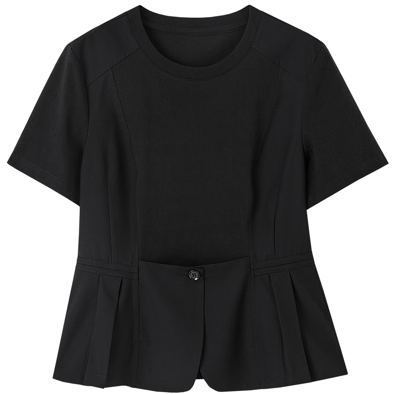 Demana [220G Sorona] Summer Elegant Ruffle Splice Short Sleeve Shirt Women's Top