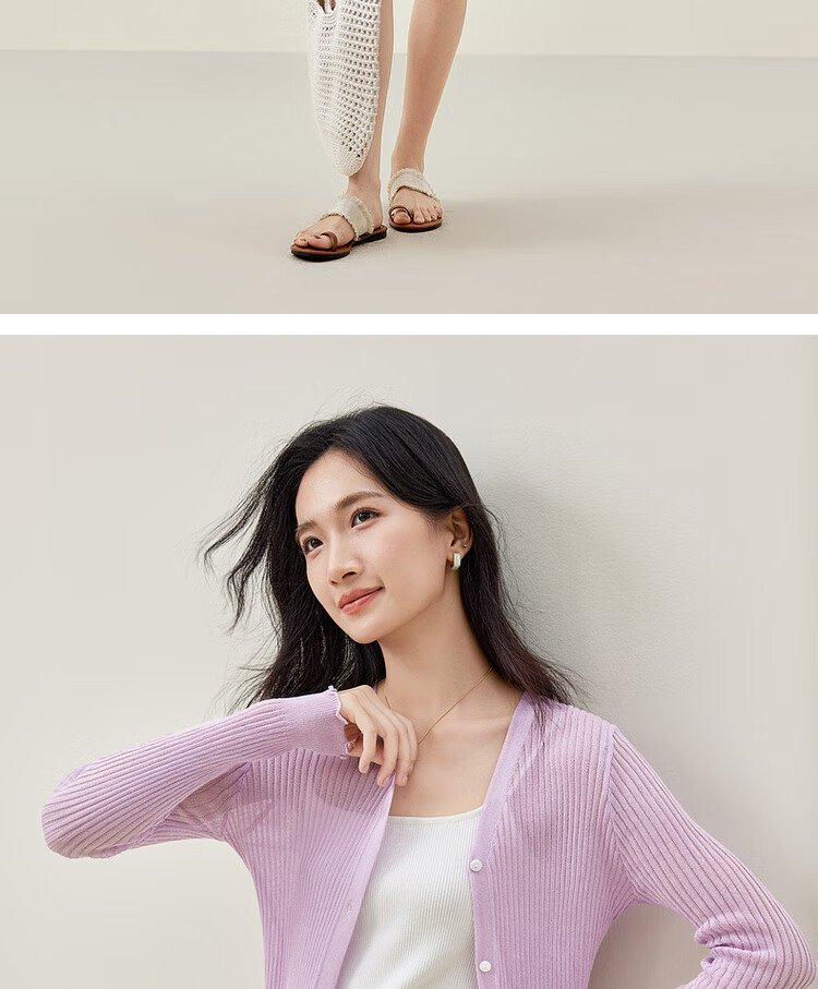 Shangdubila Casual Vacation Style Knitted Cardigan Women Spring V-Neck Slim Thin Shirt Ballet Pink One Size 10