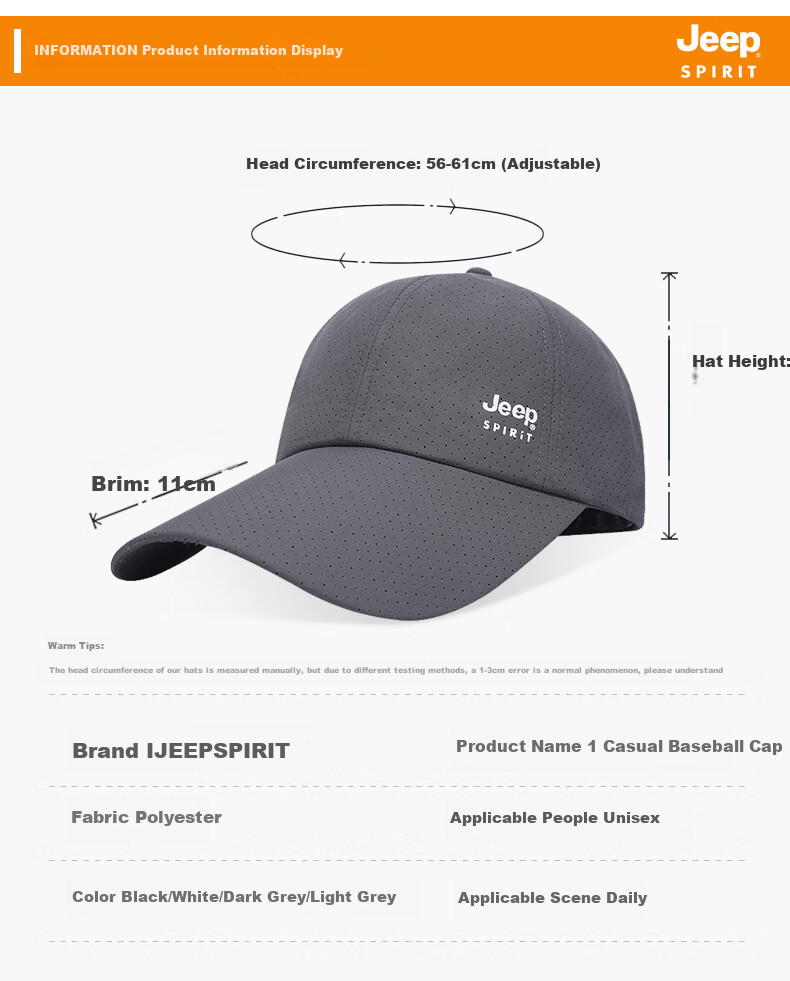 JEEP Baseball Cap for Men, Summer Mesh Quick-Dry Sun Protection Hat, Unisex Visor Cap for Sports And Outdoor Activities 9