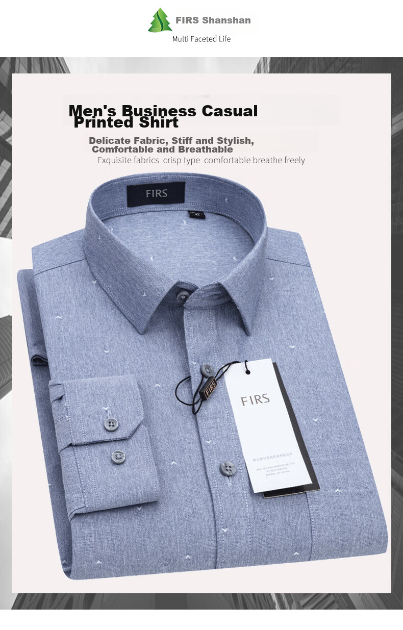 FIRS Long-Sleeve Shirt for Men, Autumn Business Casual Dress Shirt for Young And Middle-Aged Men, Style 7188-1 Gray (Long Sleeve), Size 39 1