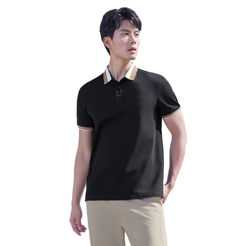 Laxton Summer New Color-Block Collar Business Casual Short Sleeve Polo Shirt Men Deep Black 3XL