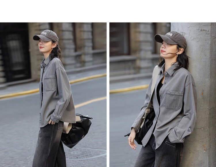 Dme [Retro Moisture-Wicking] Spring Cloud-Feel Cotton Vintage Washed Lapel Relaxed Loose-Fitting Concealing Women's Denim Jacket 5