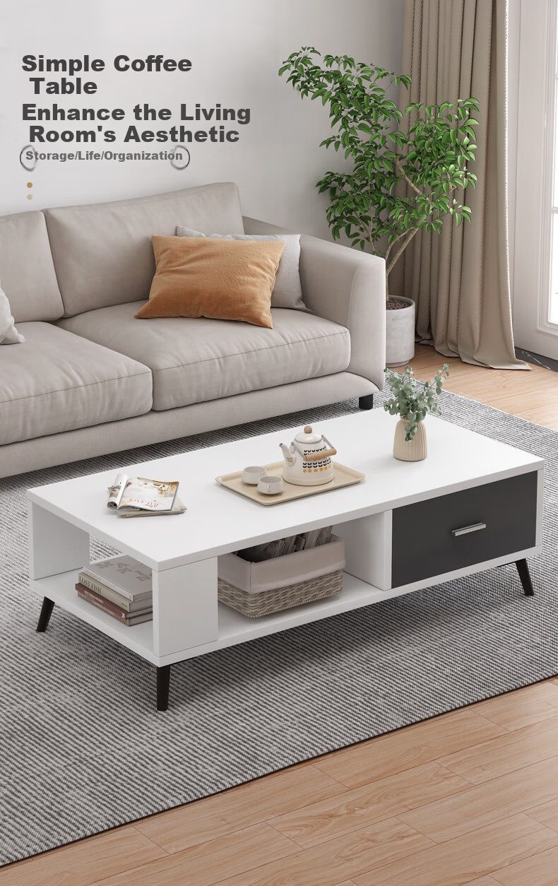 Yameile Coffee Table for Living Room, Modern And Simple Design, Suitable for Small Apartments, Double-Layer with Drawers, Thickened Solid Wood Core, Tea Table 1