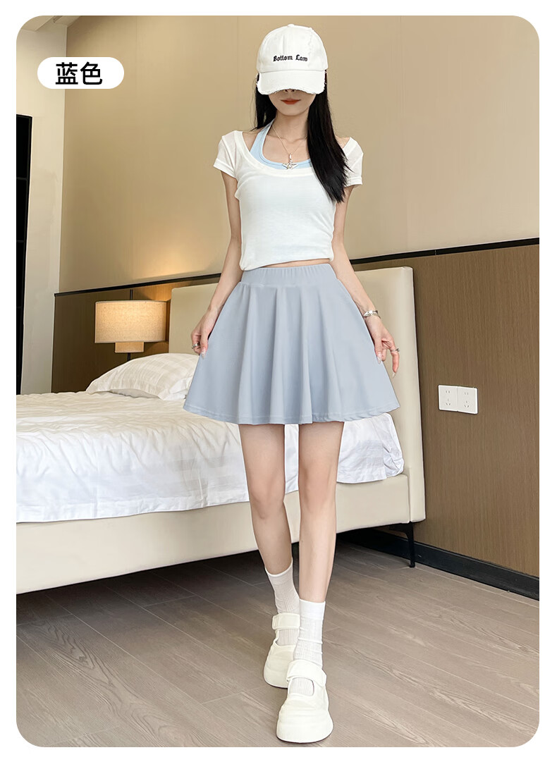 Langsha Women's Summer High-Waist Slimming Ice Silk Pleated Skirt Anti-Exposure Casual Sports A-Line Mini Skirt 5