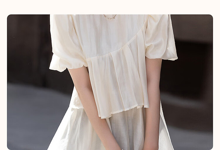 Dme [Luorimian] Summer Breathable Lyocell Tencel Shirt with Asymmetric Ruffle Collar And Puff Sleeves Top 4