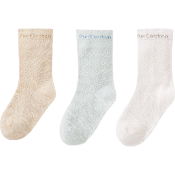PurCotton Kids Socks 7A Antibacterial Baby Cotton Mid-Calf Socks Coffee Blue White 12-14cm