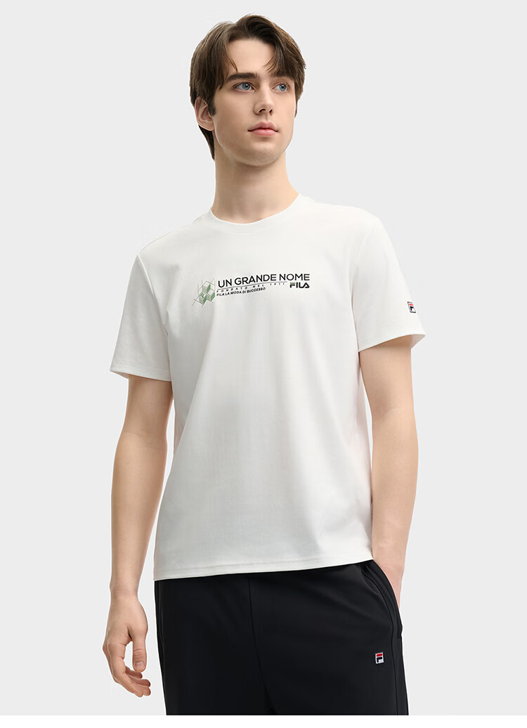 FILA Official Men's Knitted Short-Sleeve Shirt, Summer Fashion Simple Casual Basic Pure Cotton T-Shirt 8