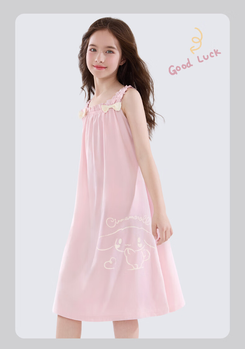 Hello Kitty Girls' Nightgown, Summer Children's Spaghetti Strap Sleepwear, Stylish Princess Dress, for Older Children, Home Wear, G083, Misty Blue, Size 170 10