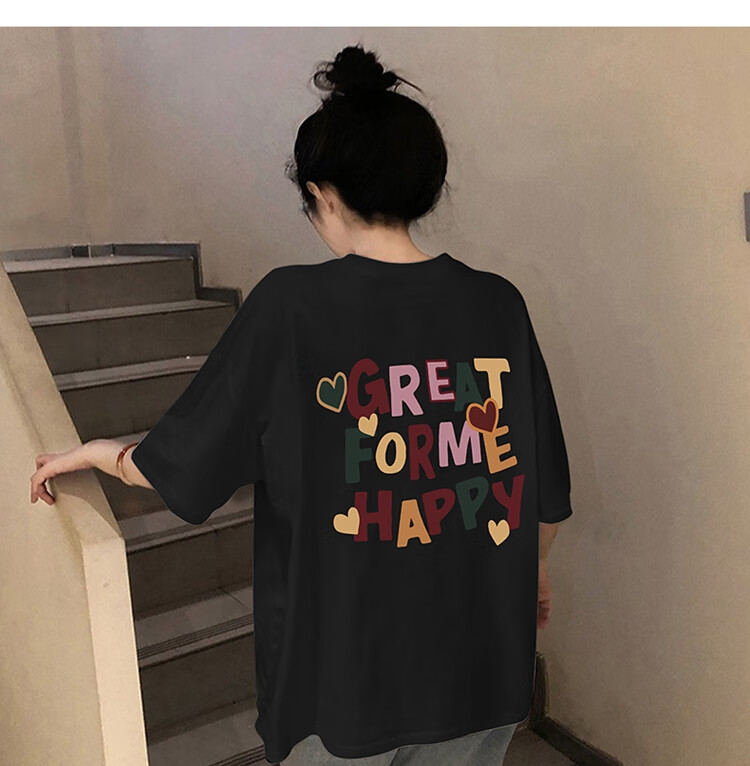 TonLion 2025 Summer Women's Round Neck Back Print Short-Sleeve T-Shirt, Black, S 7