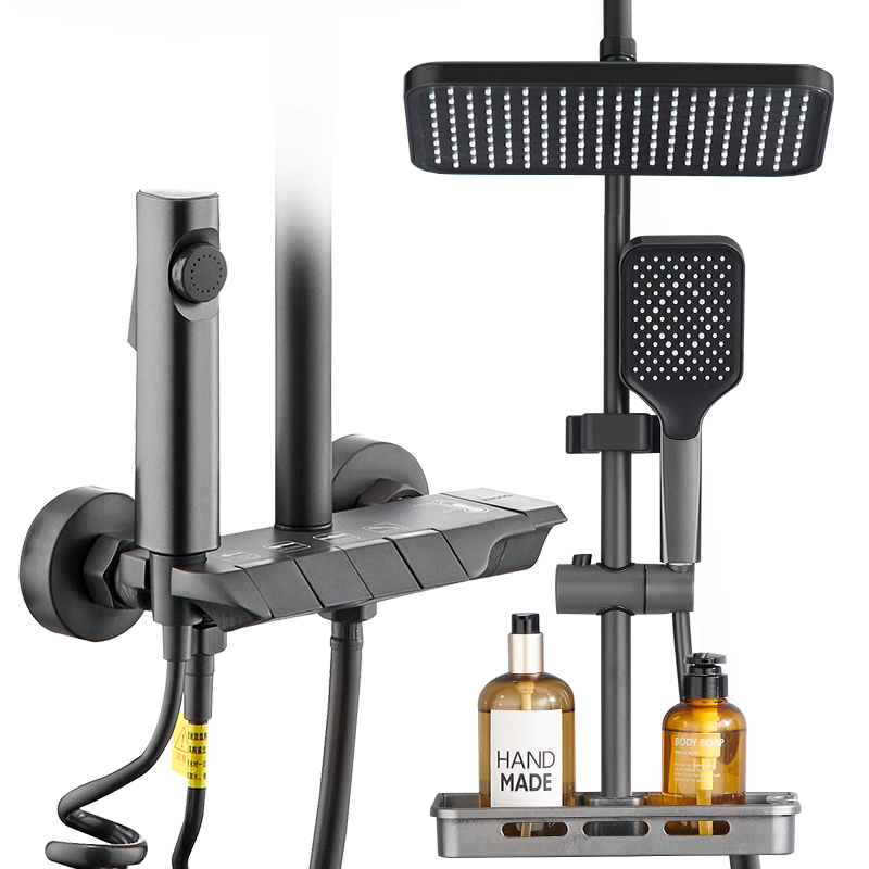 KEGOO Piano Key Gun Gray Shower Set Copper Mixing Valve Bathroom Spray Head Integrated Rain Shower K4068