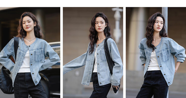 Dme [Single-Neutrality Cloud-Feel Cotton] Spring Korean Style Design Pocket Pressed Line Loose Comfortable Concealing Women's Denim Jacket 3