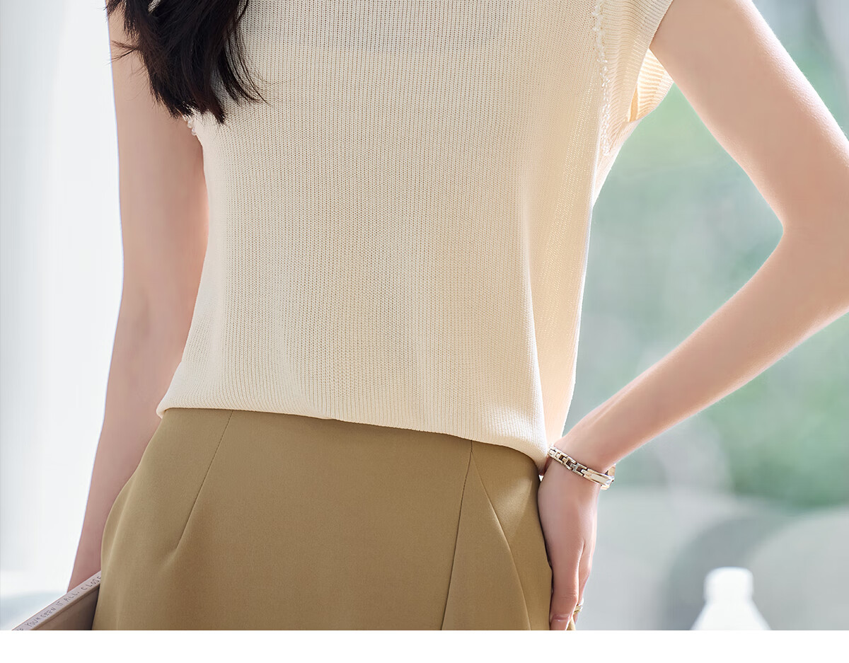 PinCai Women's Summer Solid Color Short-Sleeve Knitted T-Shirt, Distinctive Base Layer Top P52T077 24